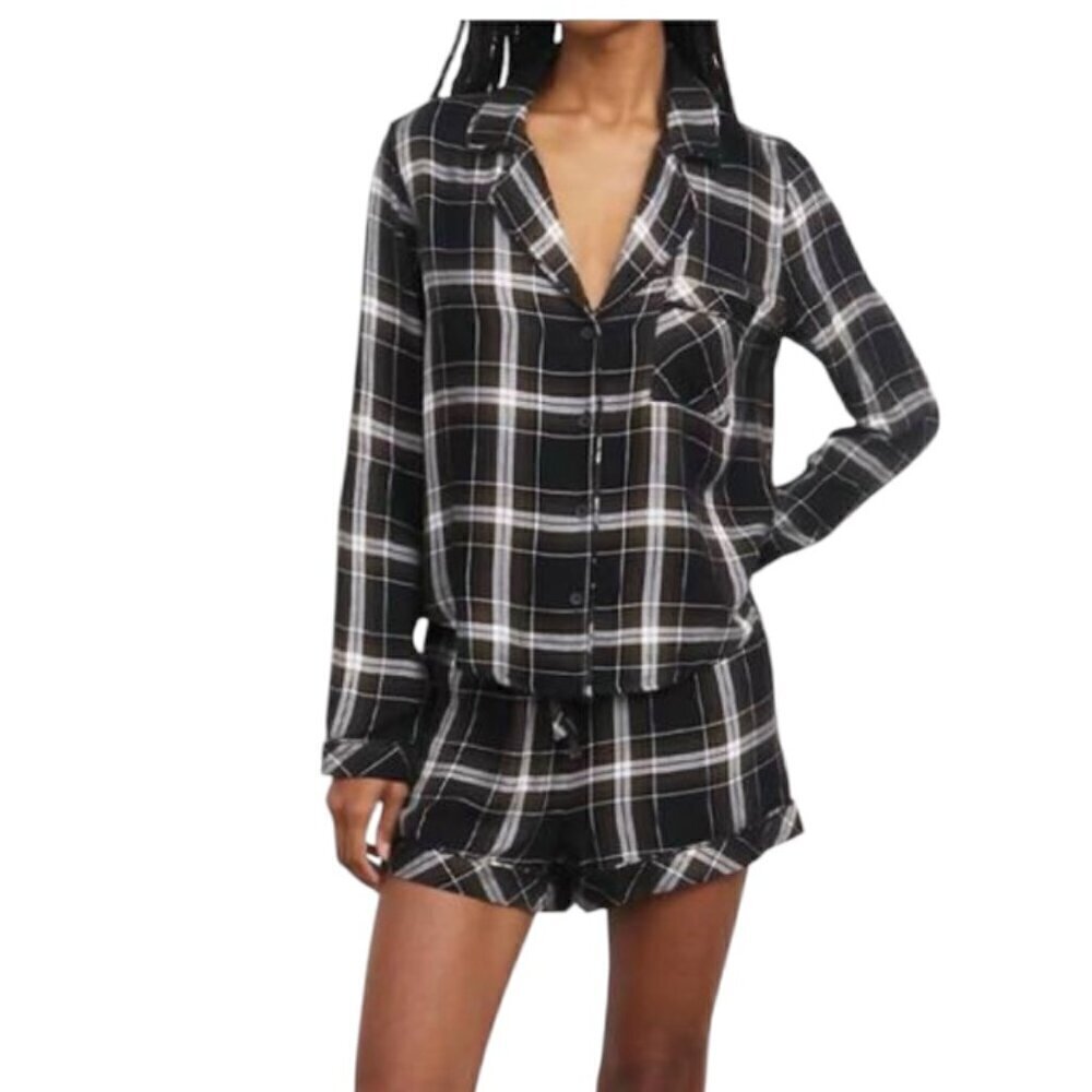 Rails Kellen Womens Long Sleeve Soft PJ Button Down Kalamata Black Size S